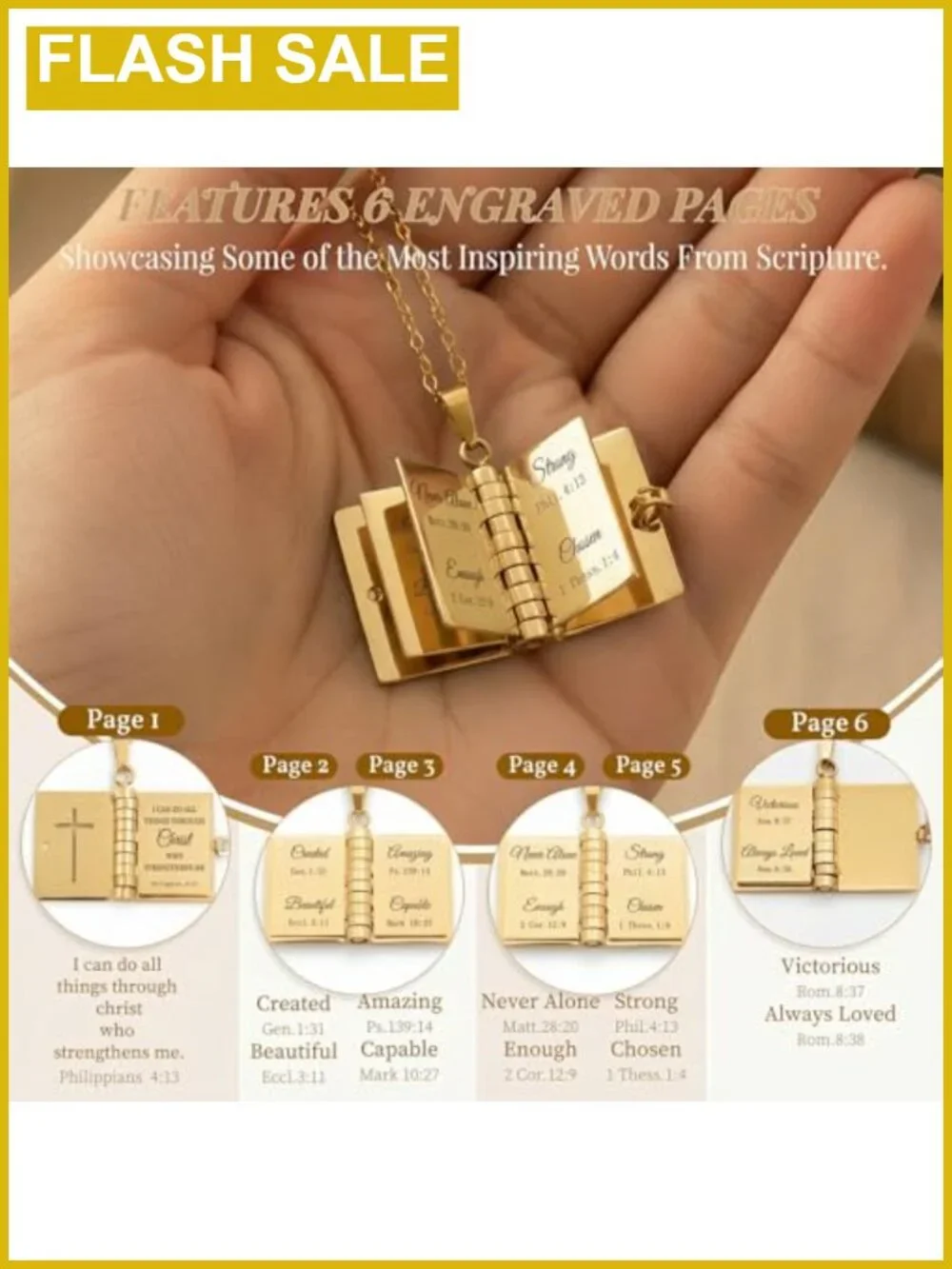 Christian Cross Locket Necklace Stainless Steel Bible Verse Pendant